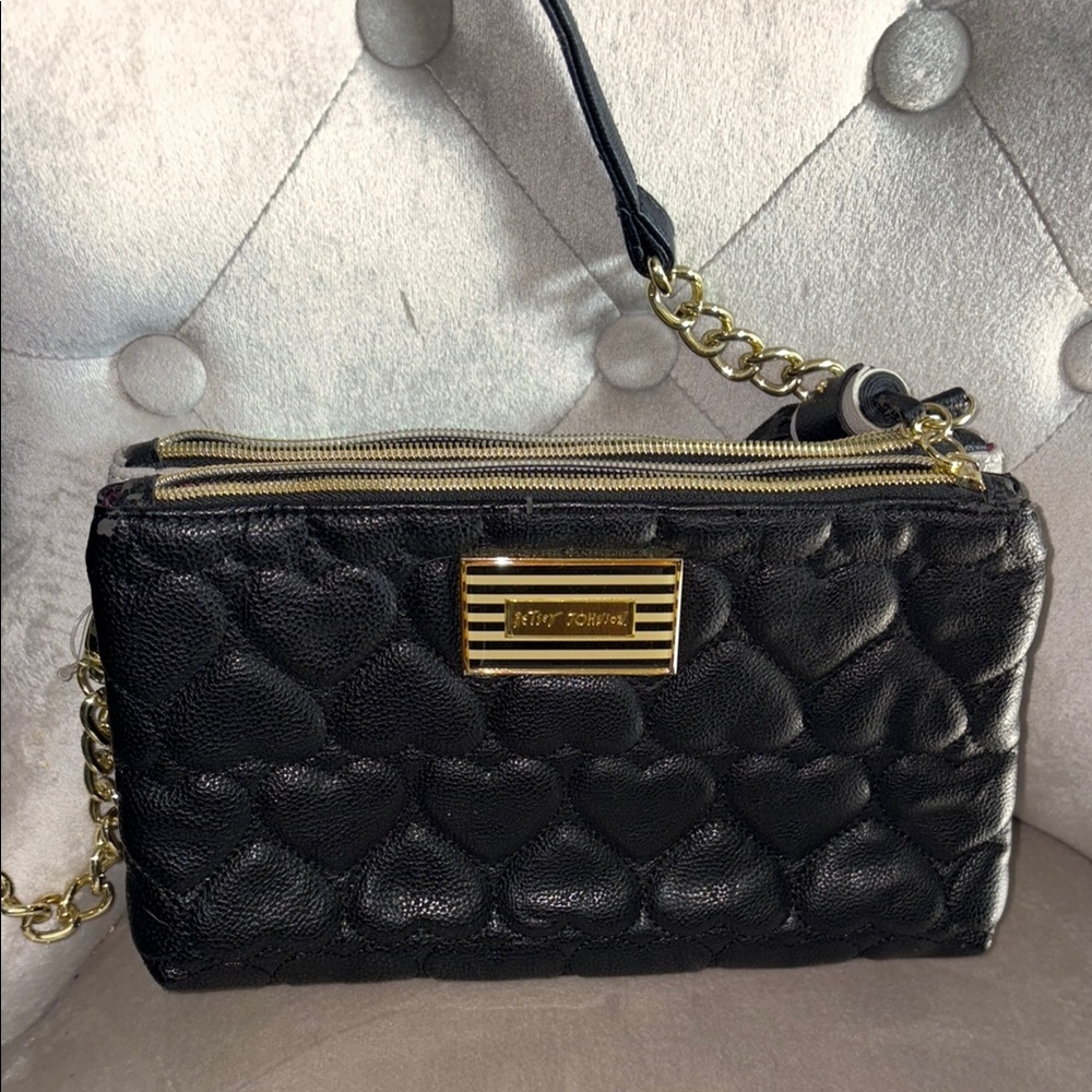 Betsey Johnson Black and Grey heart Quilted Clutch